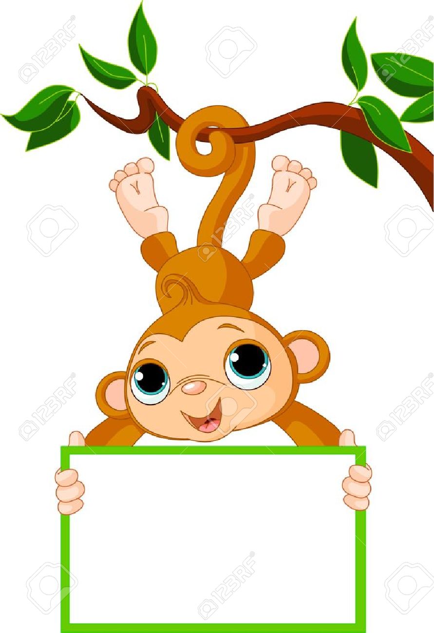 Cute Baby Monkey On A Tree Holding Blank Sign Royalty Free SVG, Cliparts,  Vectors, and Stock Illustration. Image 10370042., image size:891x1300