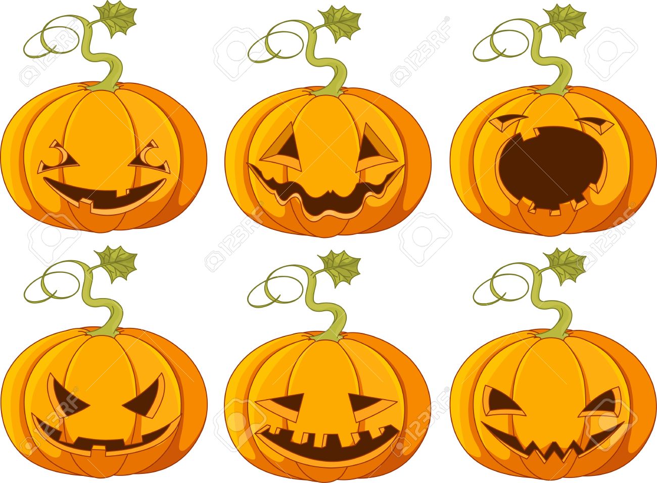 set of different faces halloween pumpkins royalty free cliparts