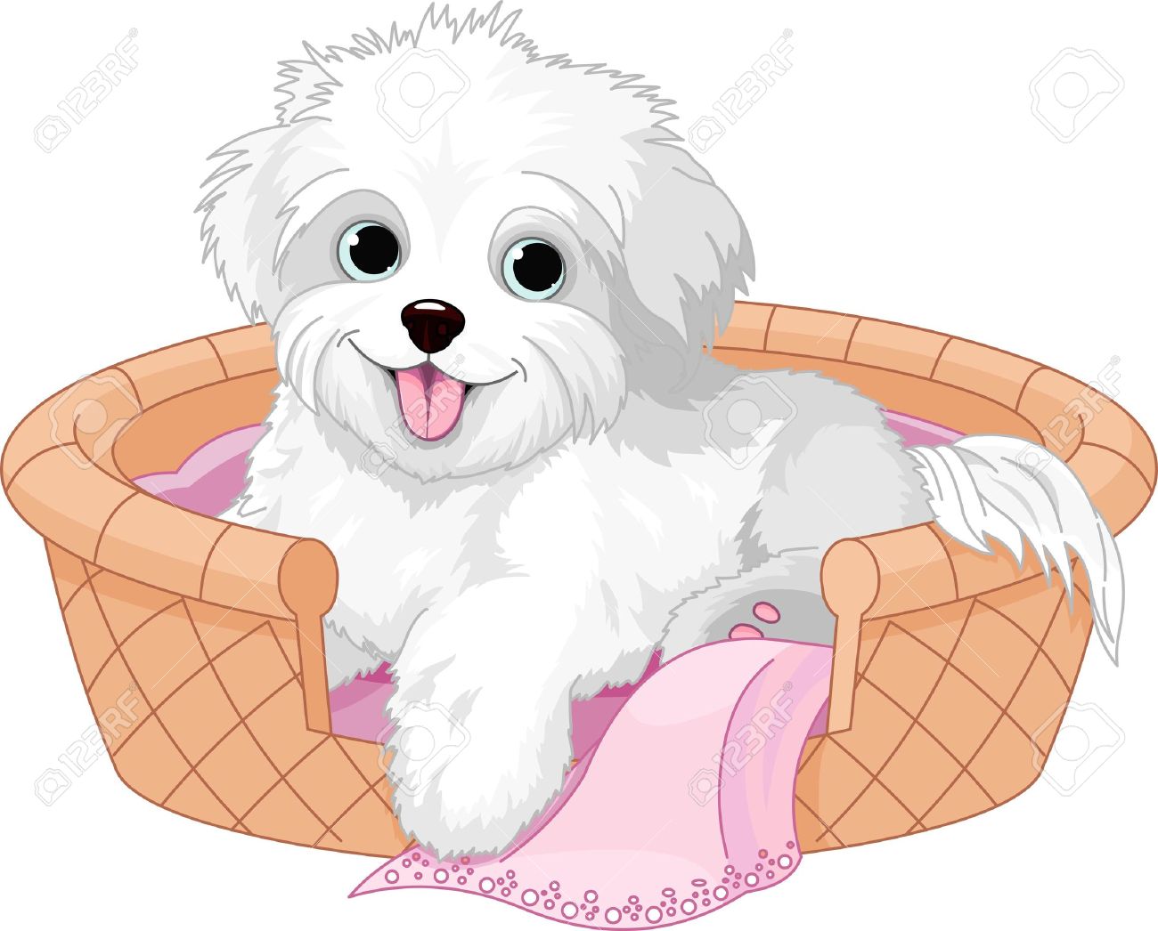 small dog in dog bed clipart