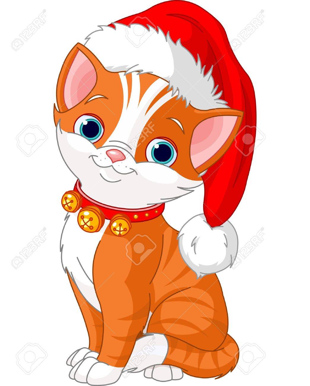 Chat De Noel Avec Chapeau De Pere Noel Clip Art Libres De Droits Svg Vecteurs Et Illustration Image