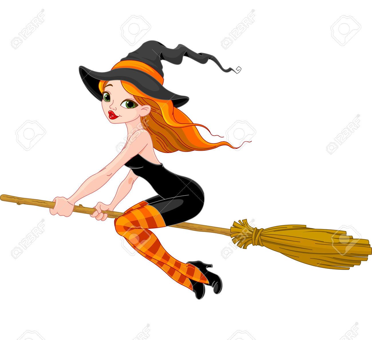 Halloween Sorciere Volant Sur Un Balai Clip Art Libres De Droits Vecteurs Et Illustration Image