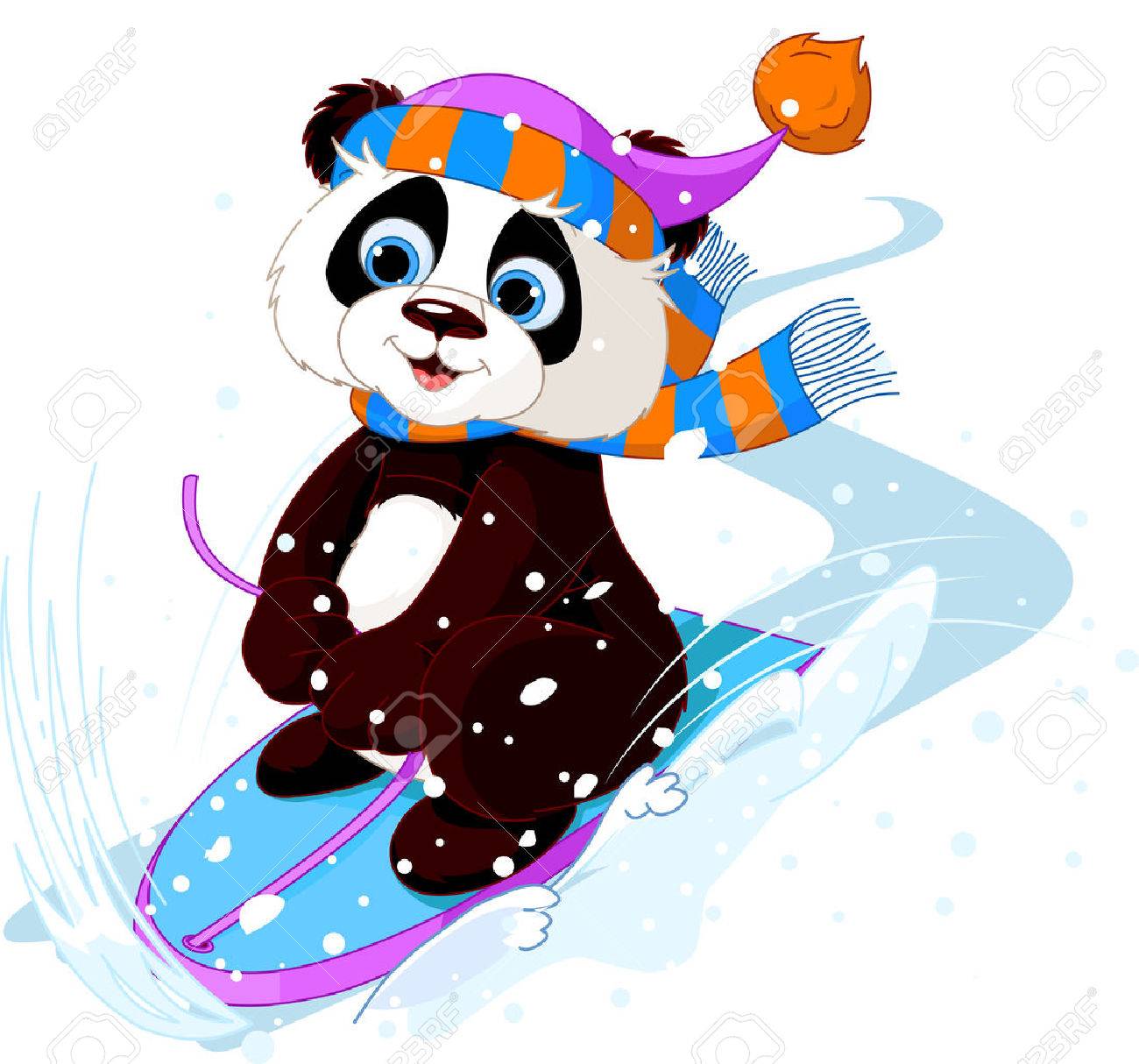 Cute punda sledding downhill winter snow mountain - 24908153 Cute punda sledding downhill winter snow mountain - 24908153