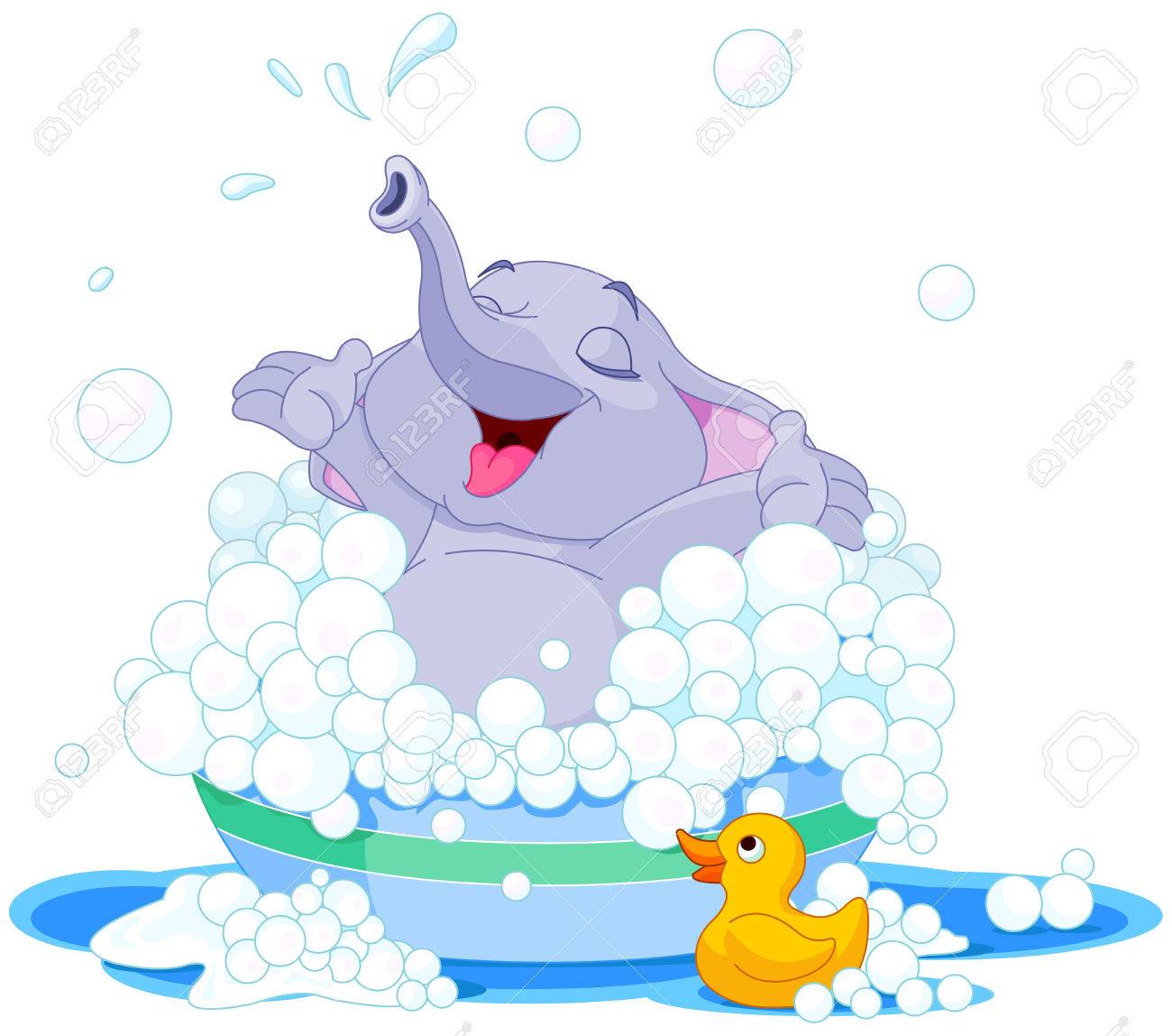 かわいい象のイラスト盆地に風呂します のイラスト素材 ベクタ Image