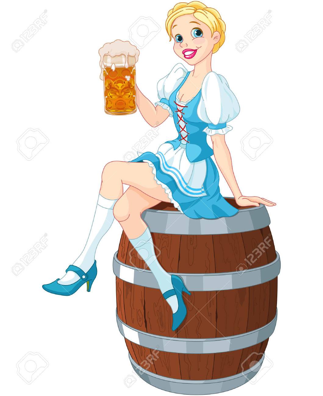 German Girl Sits On The Keg And Holds Mug Royalty Free SVG, Cliparts,  Vectors, and Stock Illustration. Image 31464922., image size:1059x1300