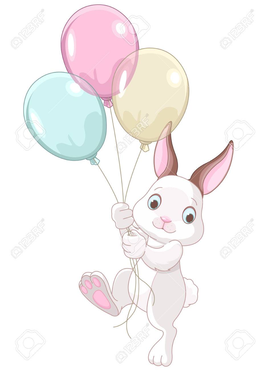 Un Lapin Mignon Detient Des Ballons Colores Clip Art Libres De Droits Vecteurs Et Illustration Image 46182968