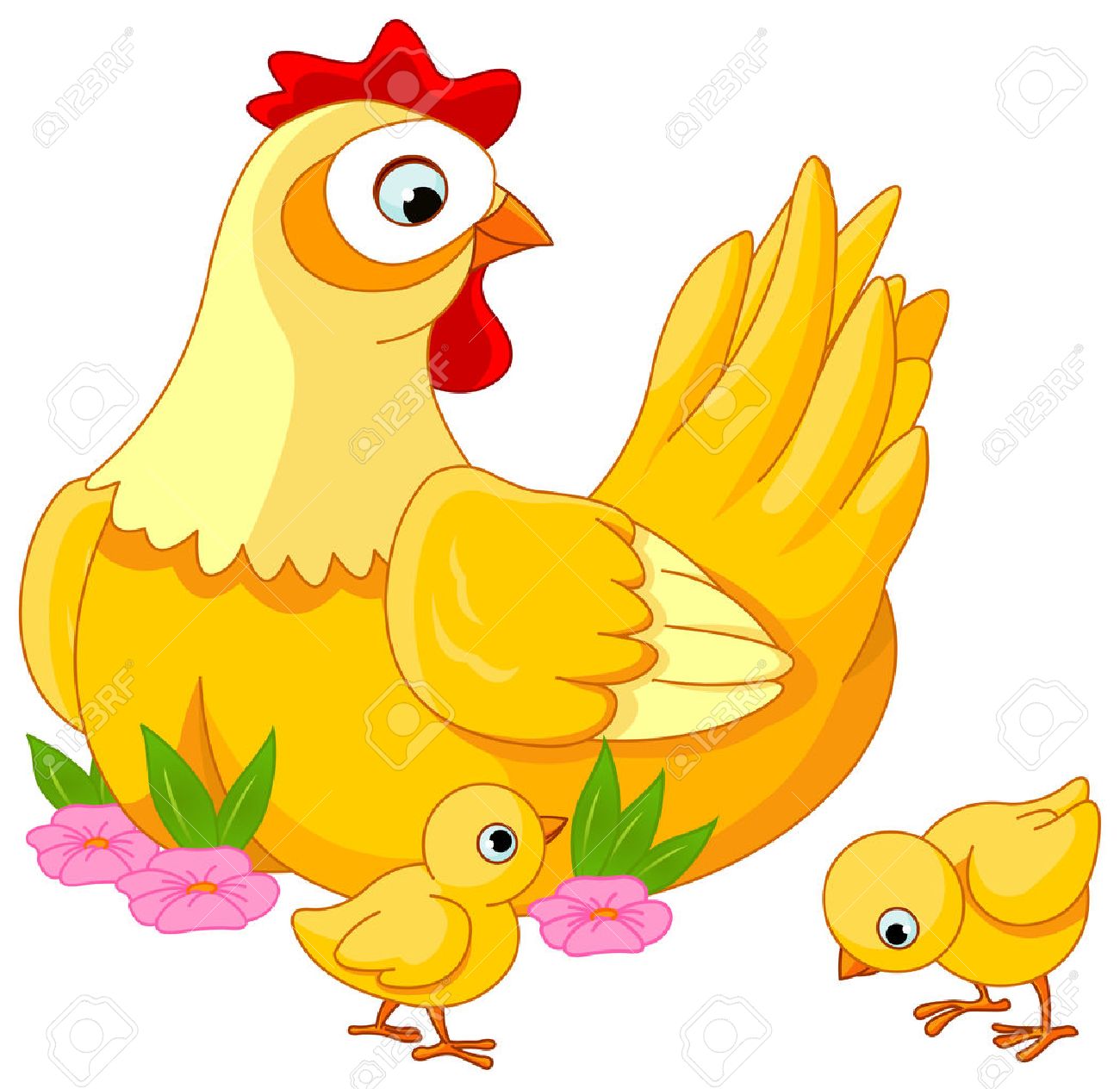 Illustration mother hen with its baby chicks - 52404308 Illustration mother hen with its baby chicks - 52404308