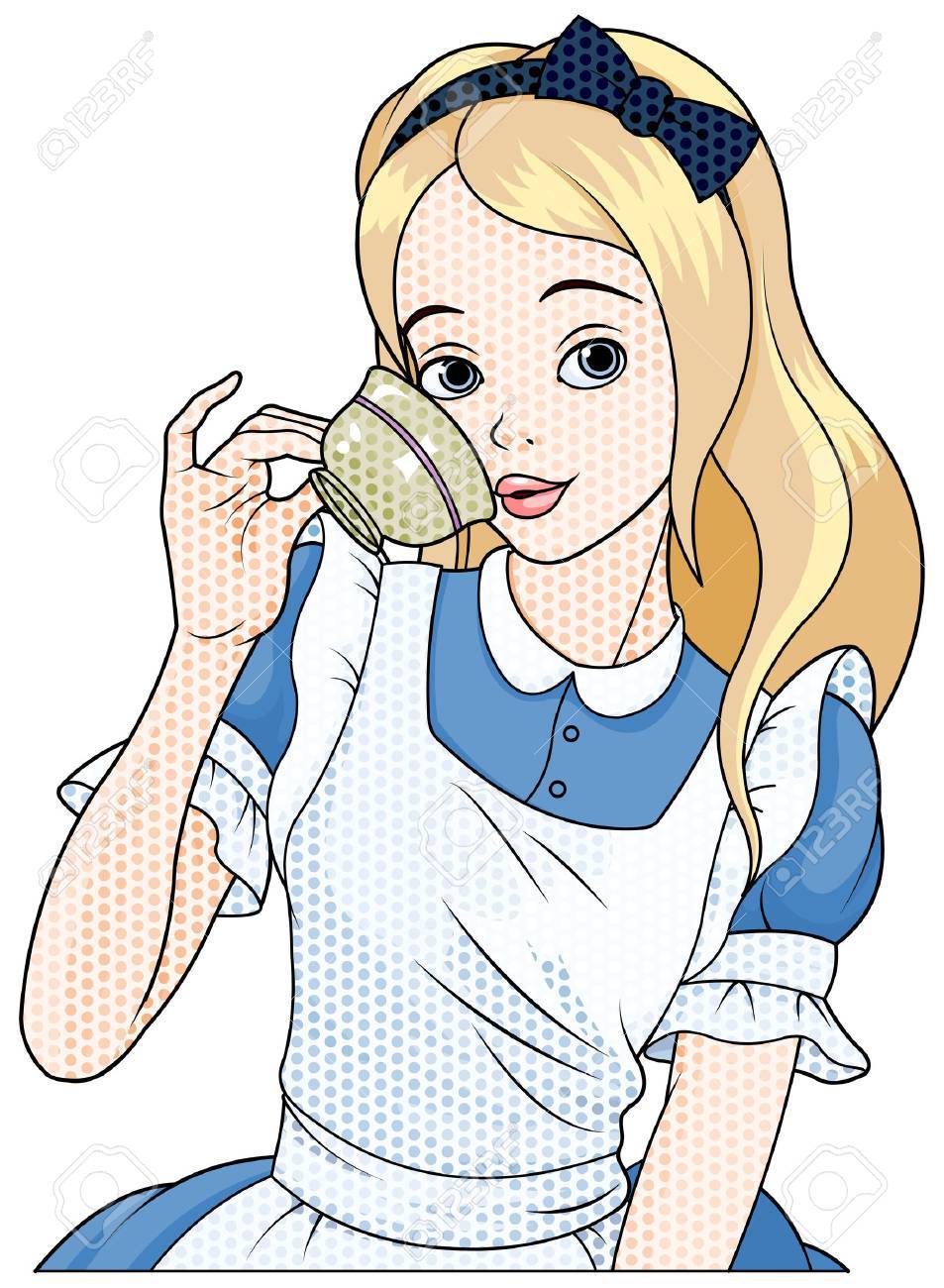 Illustration of Comic stile Alice takes a cup of tea - 53926662 Illustration of Comic stile Alice takes a cup of tea - 53926662