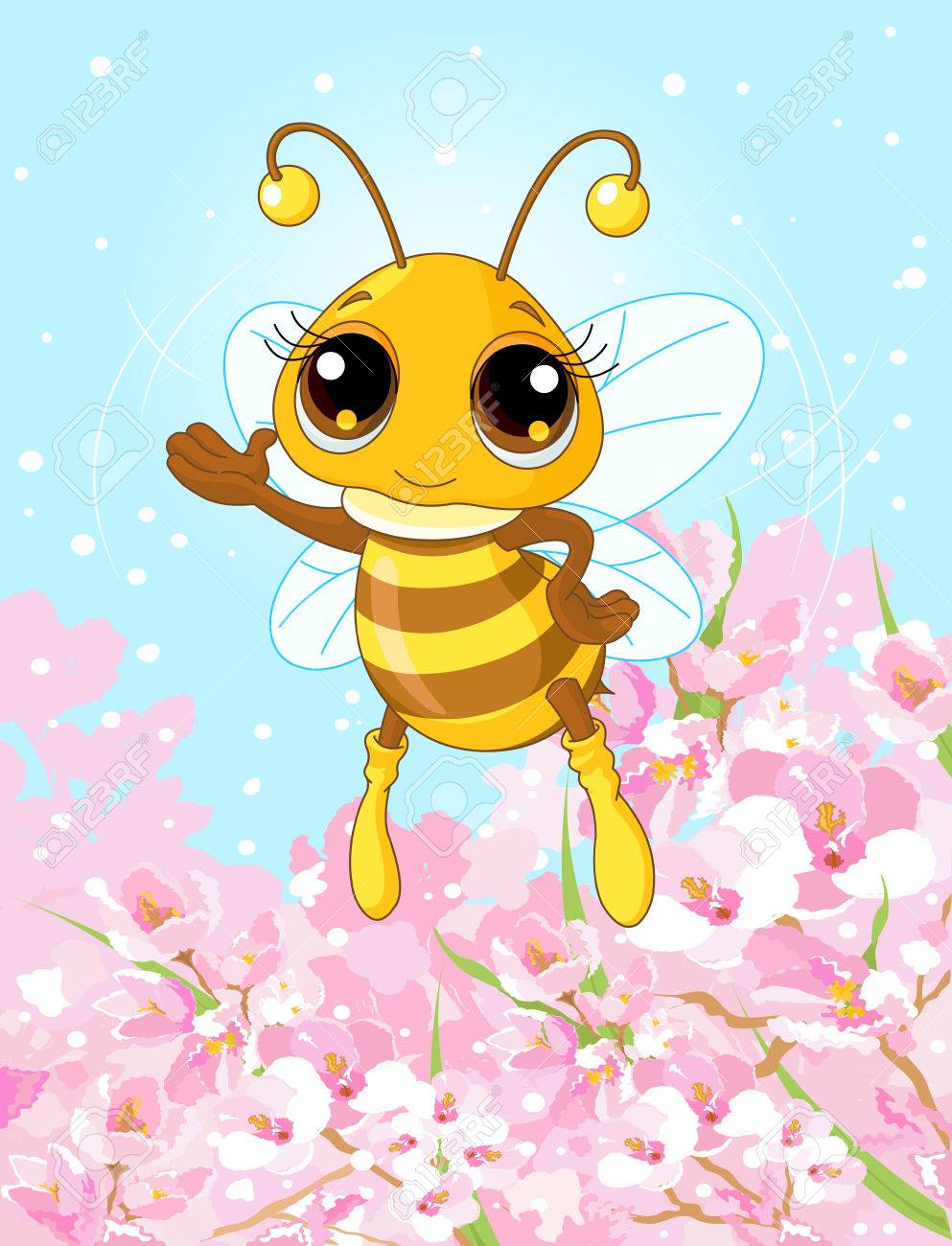 飛行の表示とフレンドリーなかわいい蜂のイラスト のイラスト素材 ベクタ Image 5606