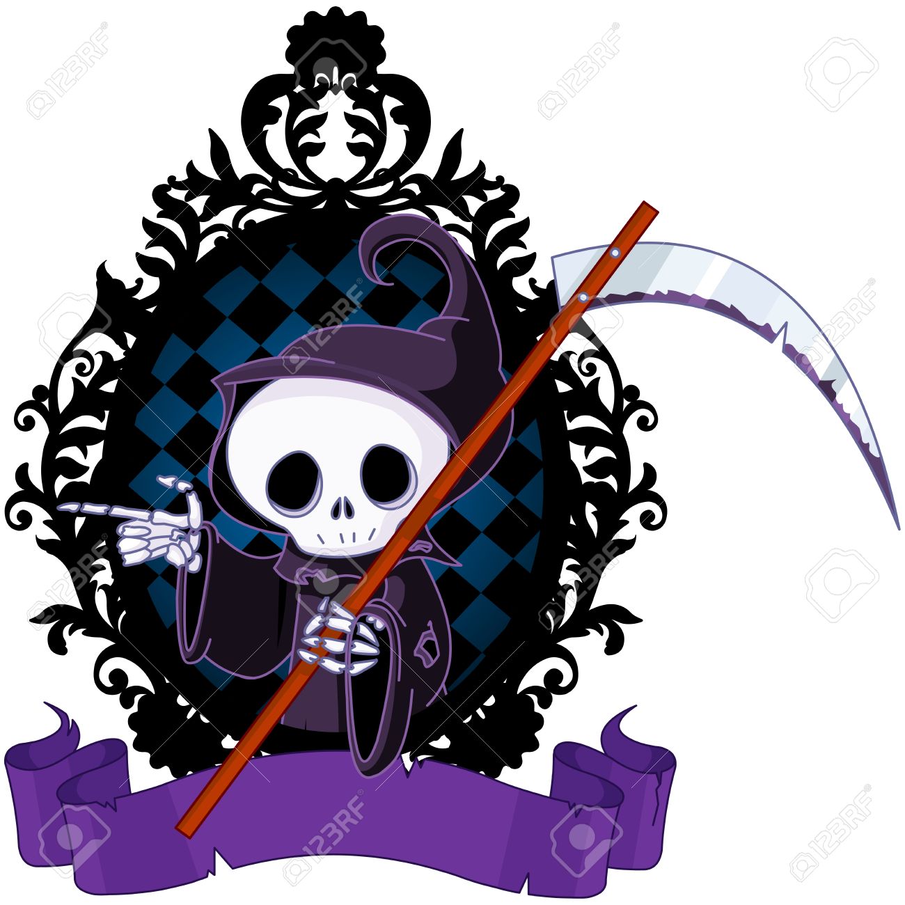 かわいい漫画死神鎌を指すと のイラスト素材 ベクタ Image