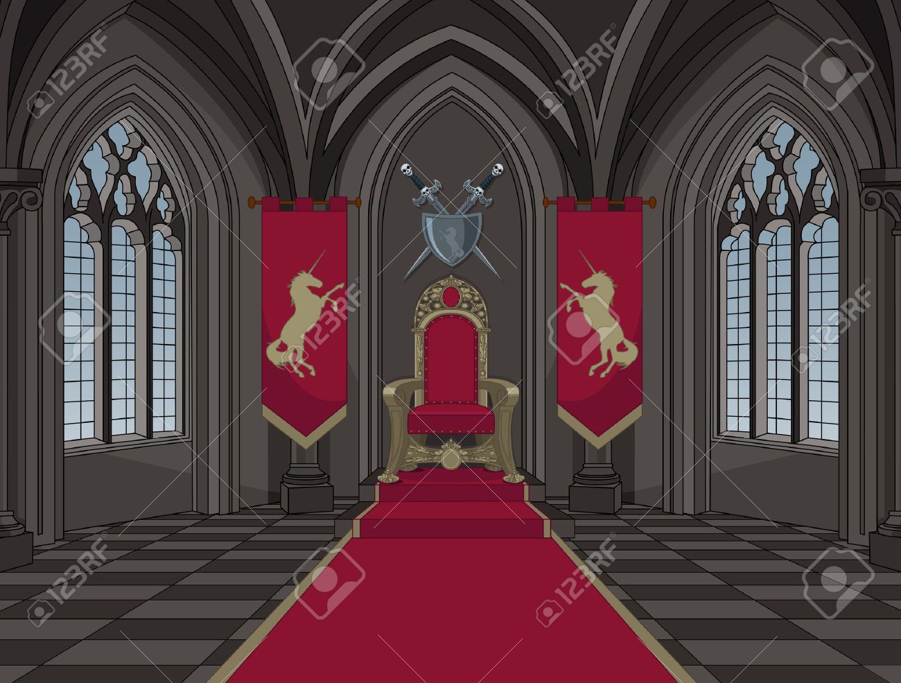 Illustration Of Medieval Castle Throne Room Royalty Free SVG, Cliparts,  Vetores, e Ilustrações Stock. Image 69004071., image size:1300x985