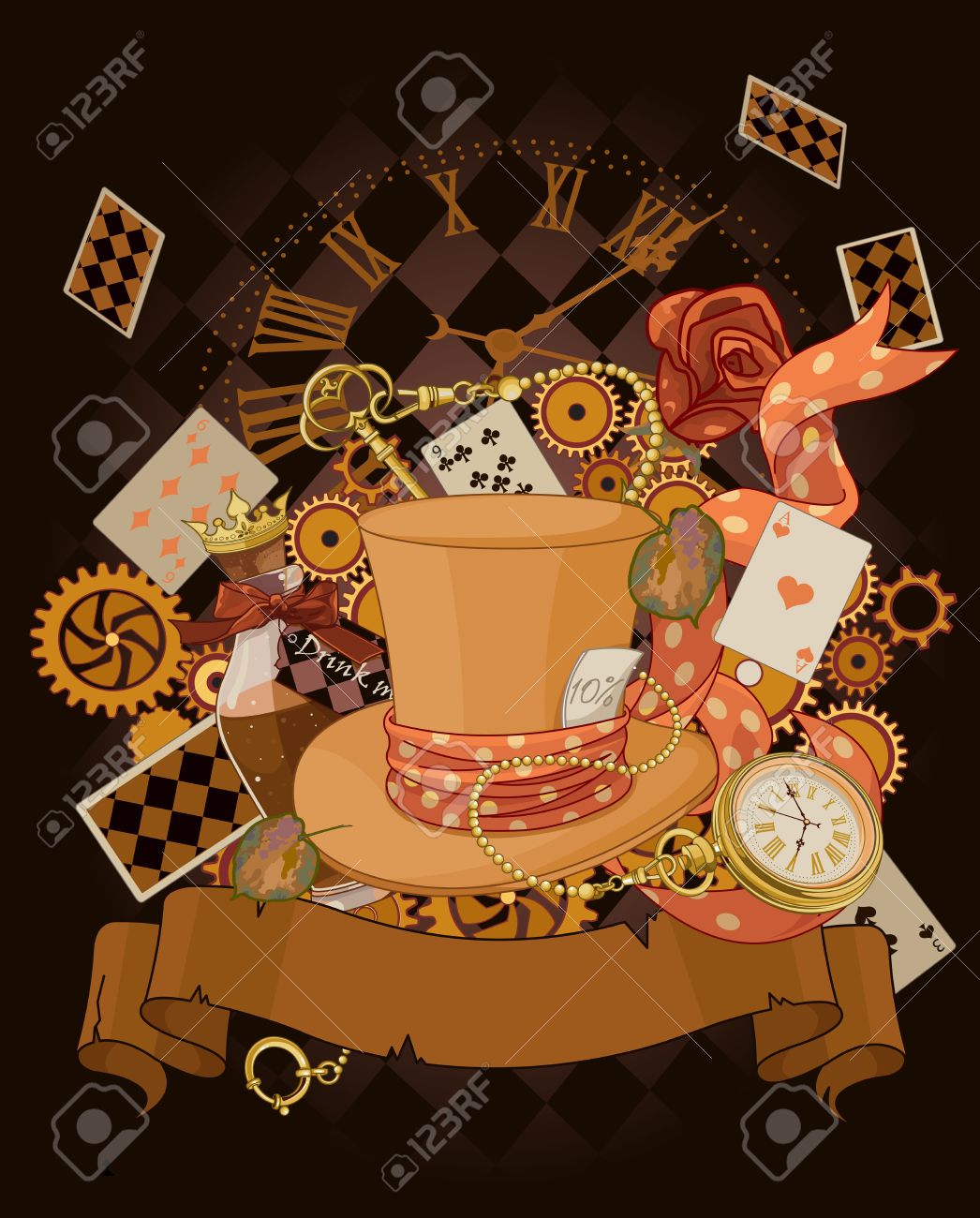 Wonderland Design In Steampunk Stile Royalty Free Cliparts Vectors And Stock Illustration Image