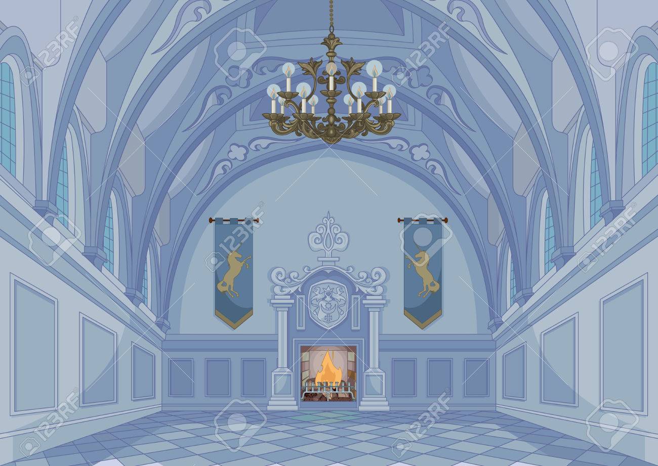 中世の城ホールと暖炉のイラストのイラスト素材 ベクタ Image