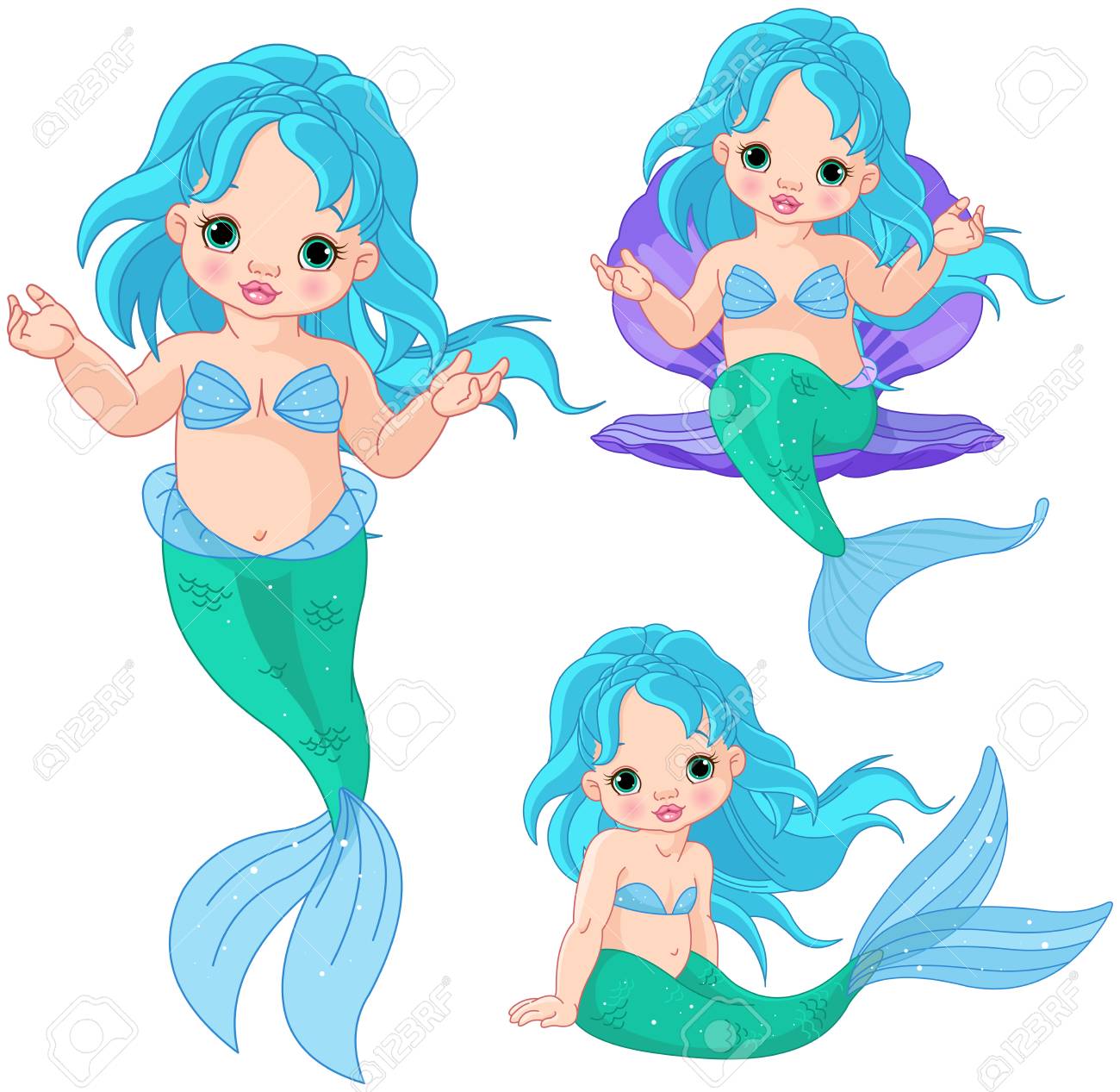 かわいい赤ちゃん人魚の女の子のセットイラスト のイラスト素材 ベクタ Image