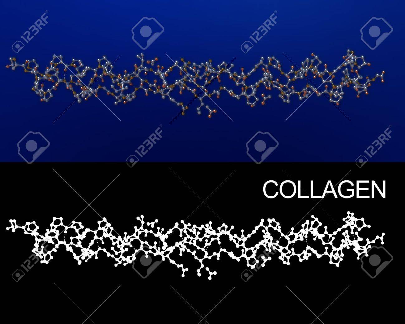 Collagen crystal structure molecule 3D rendering. Alpha channel added for easy extraction. Exact representation of collagen 1BKVA0 from protein data bank. - 8966916 Collagen crystal structure molecule 3D rendering. Alpha channel added for easy extraction. Exact representation of collagen 1BKVA0 from protein data bank. - 8966916