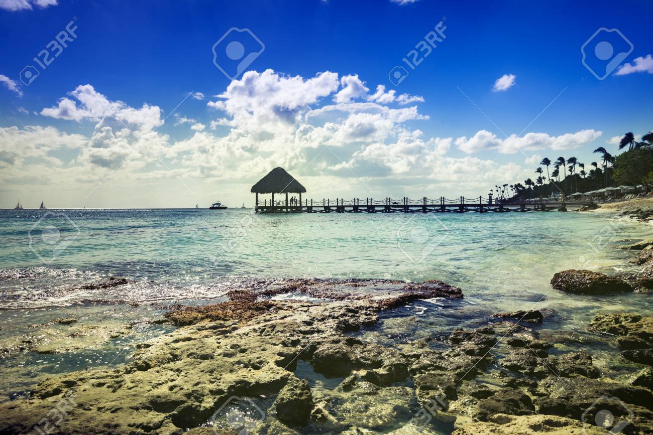 Caraïbes Mer Côte Blanc Sable Resort Plage Palmier République Dominicaine
