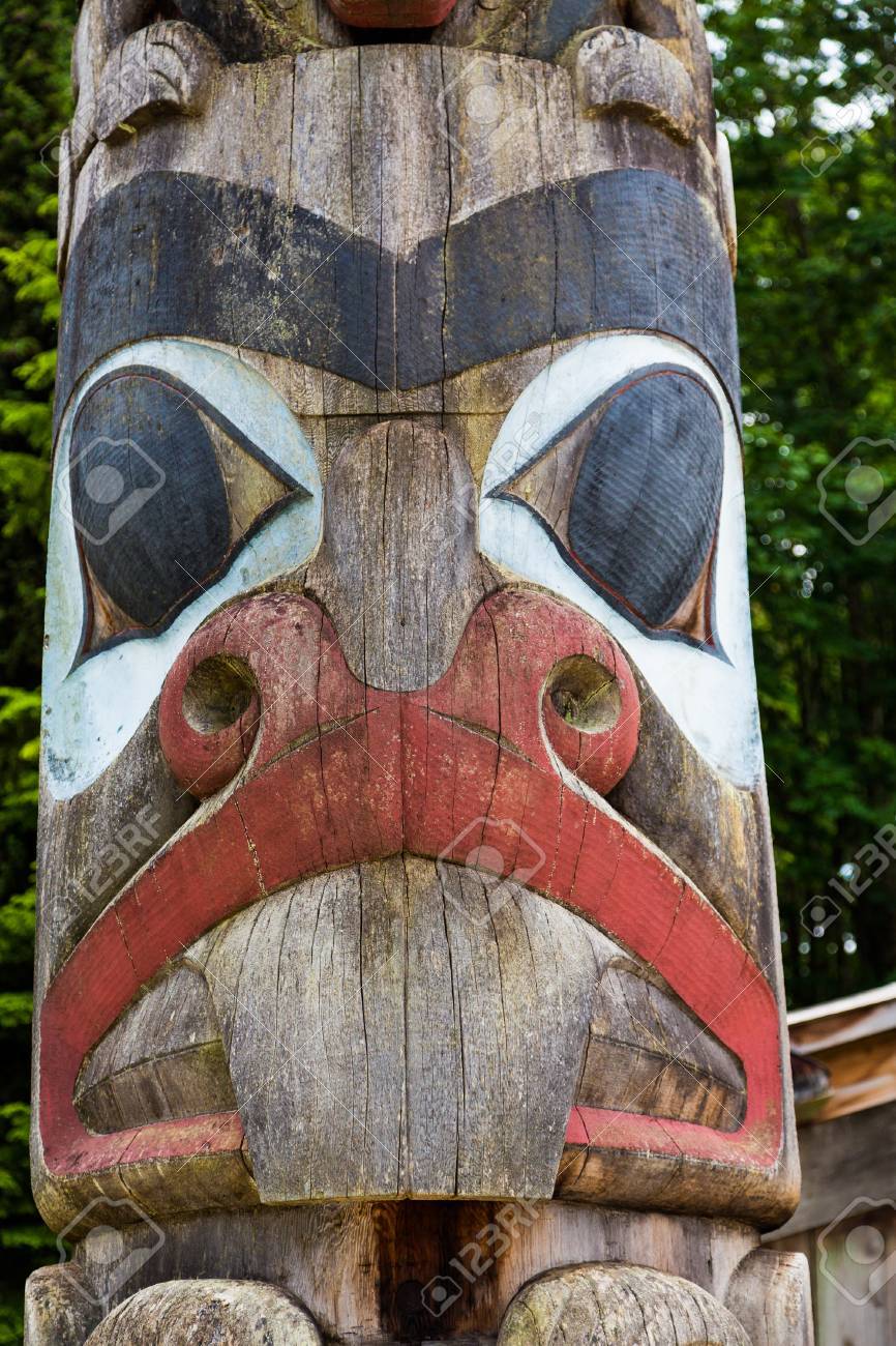 ヴィンテージ トーテムポール 木製 / イヌイット アラスカ カナダ 木彫り