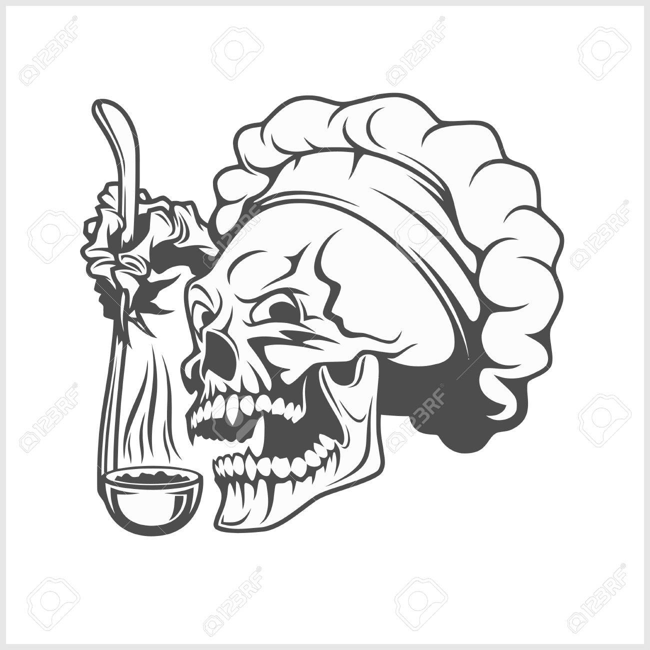 Craneo Del Cocinero En Toca Craneo Del Cocinero Con Una Cuchara Ilustraciones Vectoriales Clip Art Vectorizado Libre De Derechos Image 54017757
