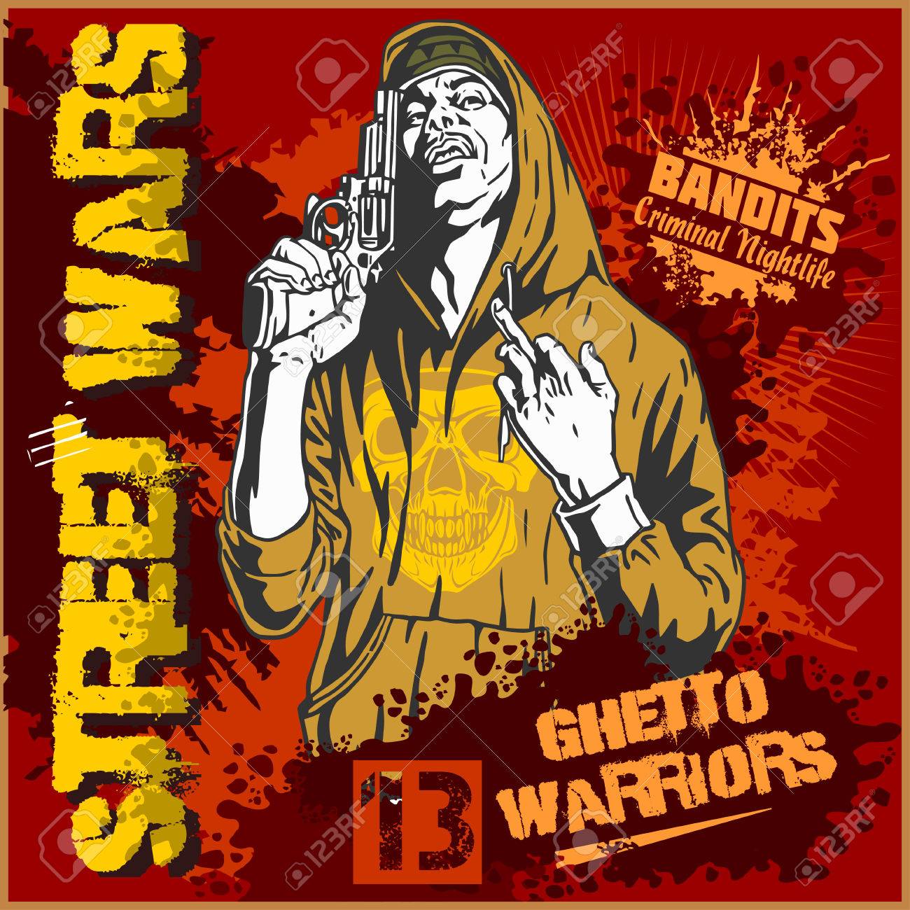 銃を持つ盗賊 リボルバーを持つ男 ゲットーの戦士 ベクトル図 のイラスト素材 ベクタ Image