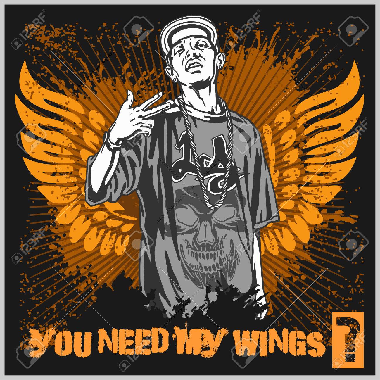 銃を持つ盗賊 翼を持つ男 ゲットーの戦士 ベクトル図 のイラスト素材 ベクタ Image