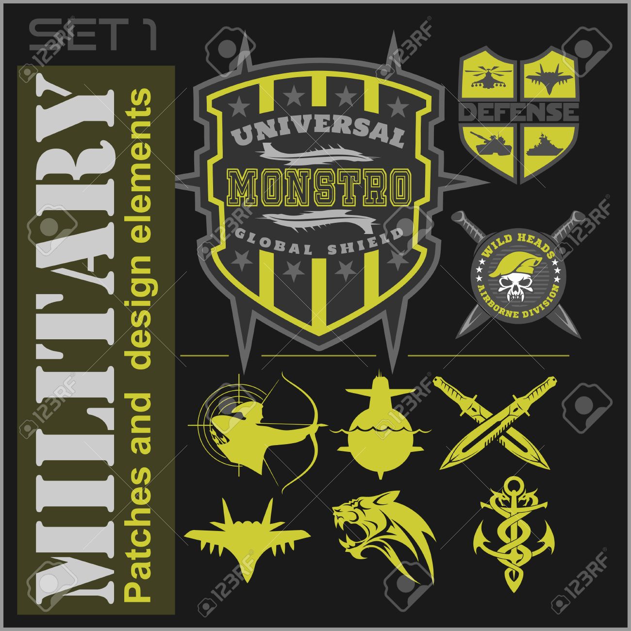 set of military patches logos badges and design elements graphic