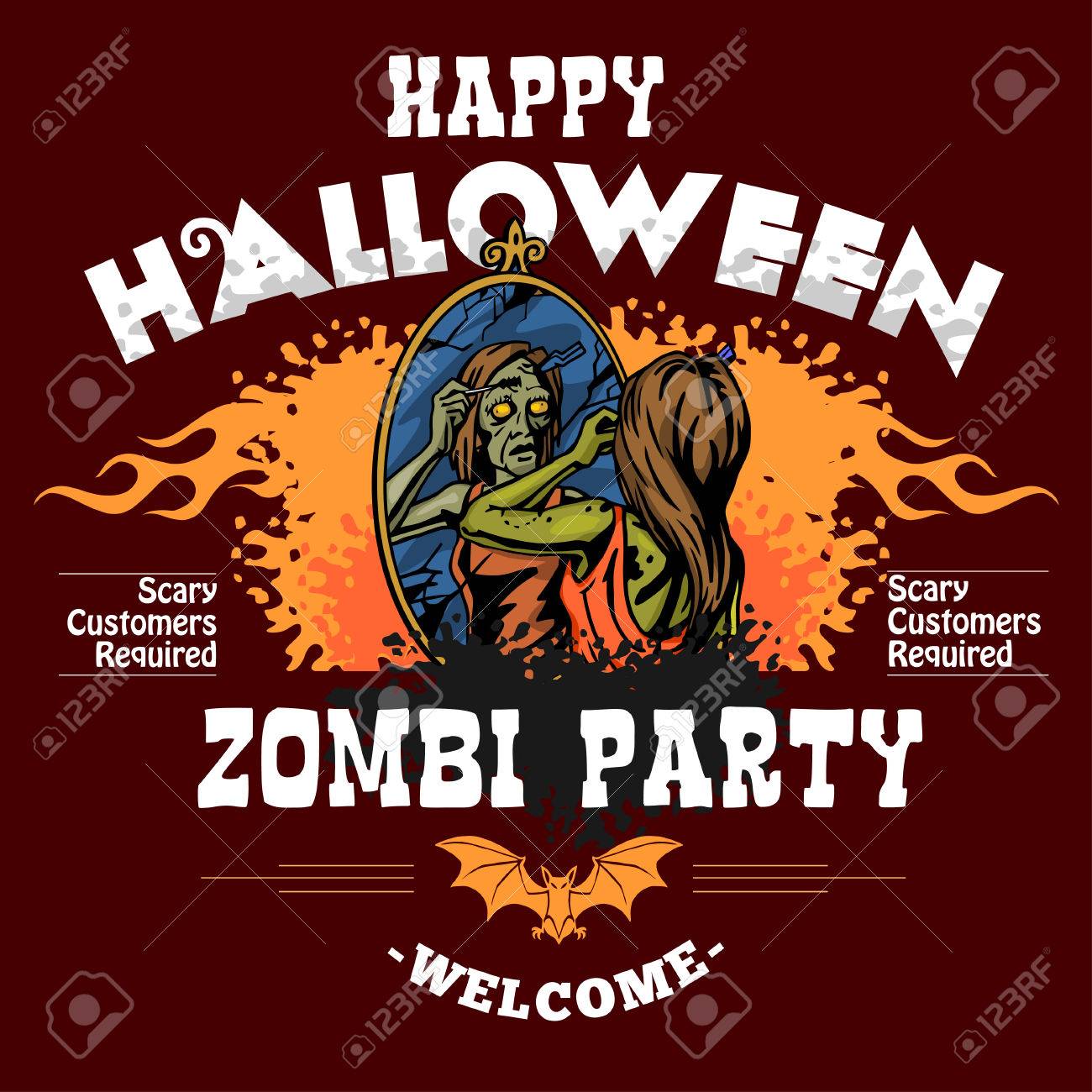zombie party flyer on dark background with illustration of female zombie flyer