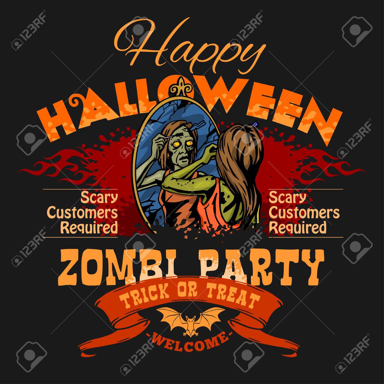 zombie party flyer on dark background with illustration of female zombie flyer