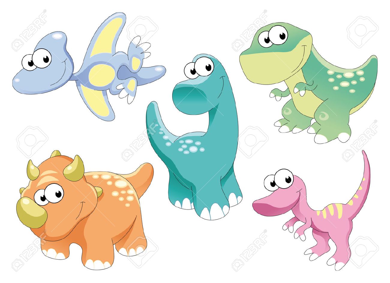 La Famille Des Dinosaures Brontosaure Tyrannosaure Pterodactyle Et Triceratops Sont Des Reptiles Bebe Clip Art Libres De Droits Vecteurs Et Illustration Image