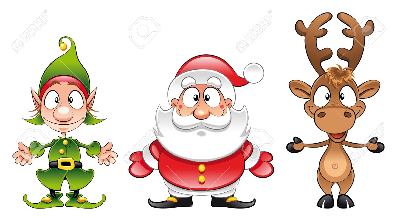Santa Claus, Elf, Rudolph. Cartoon And Vector Christmas Characters Royalty  Free SVG, Cliparts, Vectors, and Stock Illustration. Image 6010356., image size:1300x725