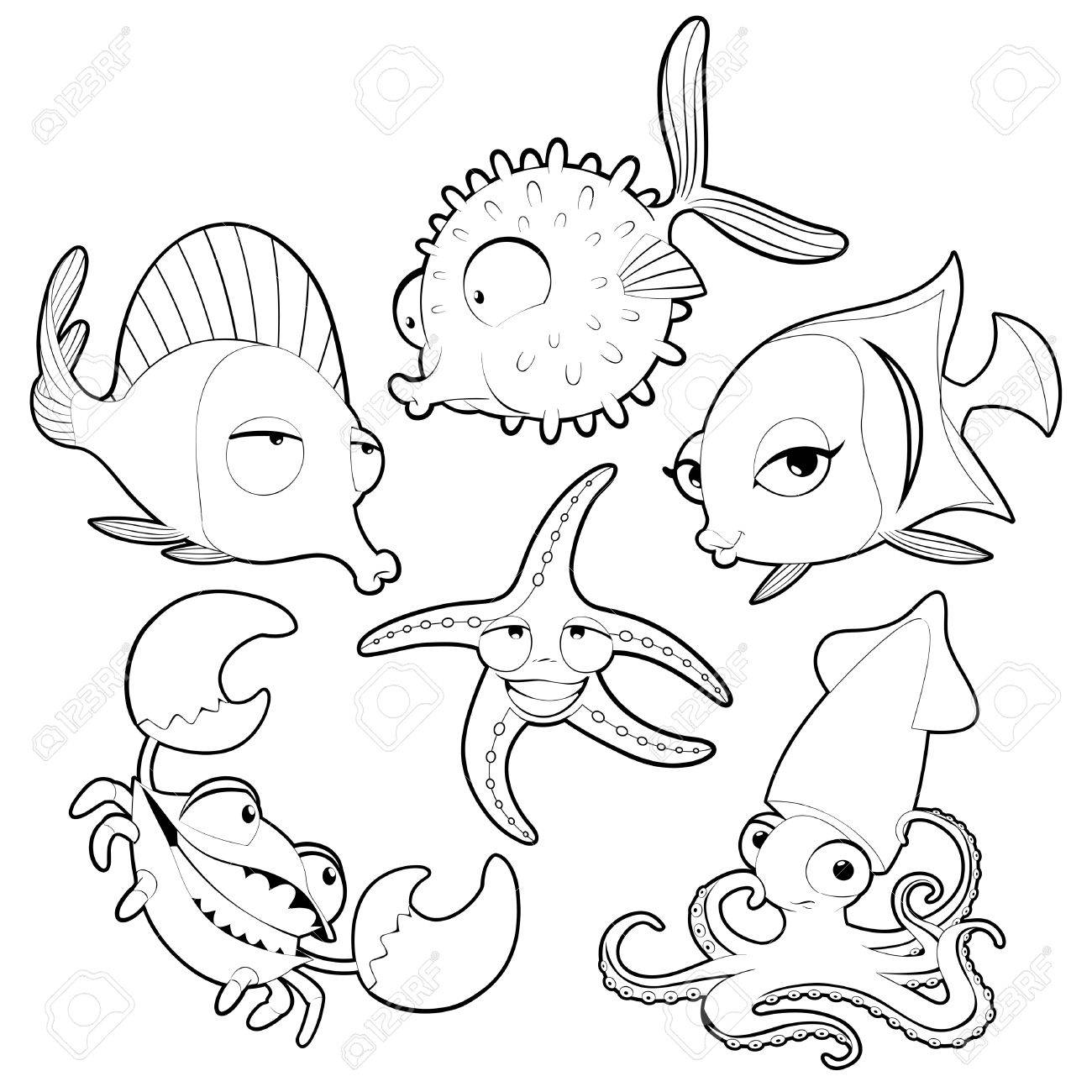 Funny Sea Animals In Black And White. Vector Cartoon Isolated Characters. Royalty Free SVG, Cliparts, Vectors, And Stock Illustration. Image 33642615. Funny Sea Animals In Black And White. Vector Cartoon Isolated Characters. Royalty Free SVG, Cliparts, Vectors, And Stock Illustration. Image 33642615.