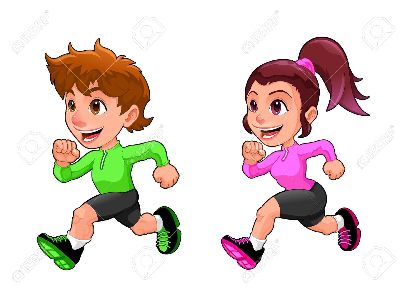 Funny running boy and girl. Cartoon vector isolated character. - 46608547 Funny running boy and girl. Cartoon vector isolated character. - 46608547