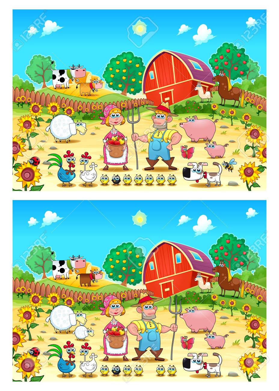 違いを見つけます 2 つの画像 ベクトルや漫画イラスト間で六つの変更 のイラスト素材 ベクタ Image