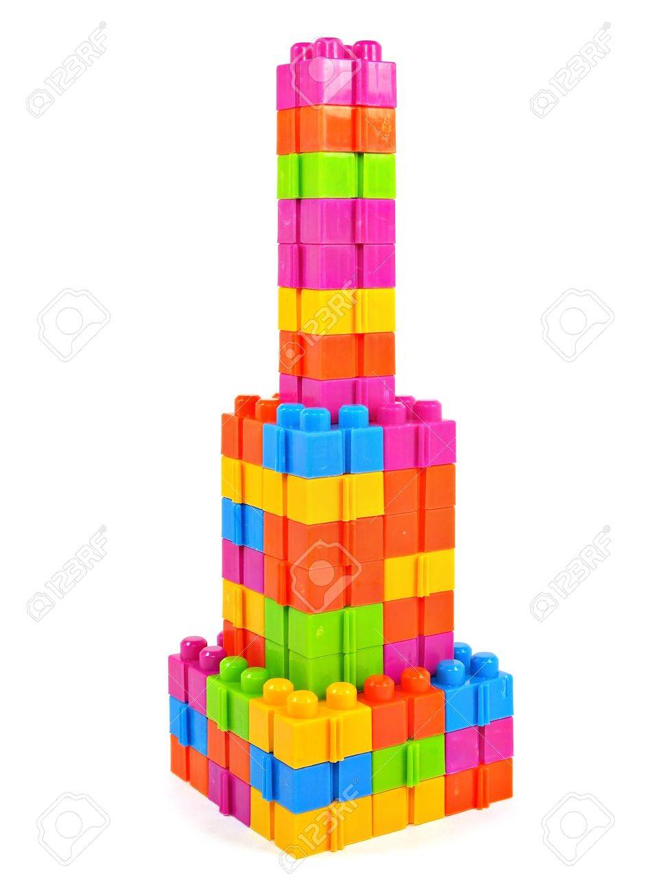 Plastic Building Blocks Tower On A 