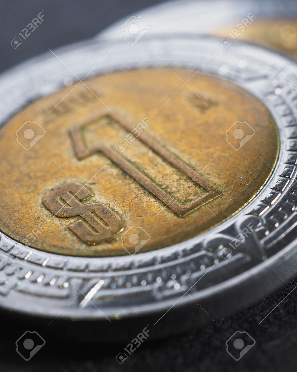 1メキシコペソの接写。メキシコのペソ。経済や通貨に関するニュース。ローンとクレジット。お金と税金。ペソ記号に焦点を当てます。垂直方向のストーリー。マクロの写真素材・画像素材  Image 190782924