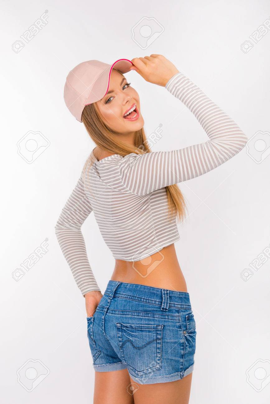 キャップと立ちバックのショート パンツとかわいい女の子 の写真素材 画像素材 Image