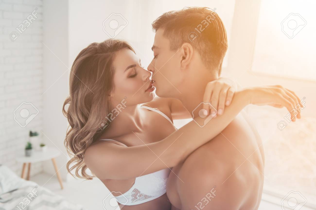 Close Up Portrait Of Horny, Obsessed Couple, Hugging, Kissing With Close Eyes Before Having Sex In The Perfect Morning Stock Photo, Picture And Royalty Free Image