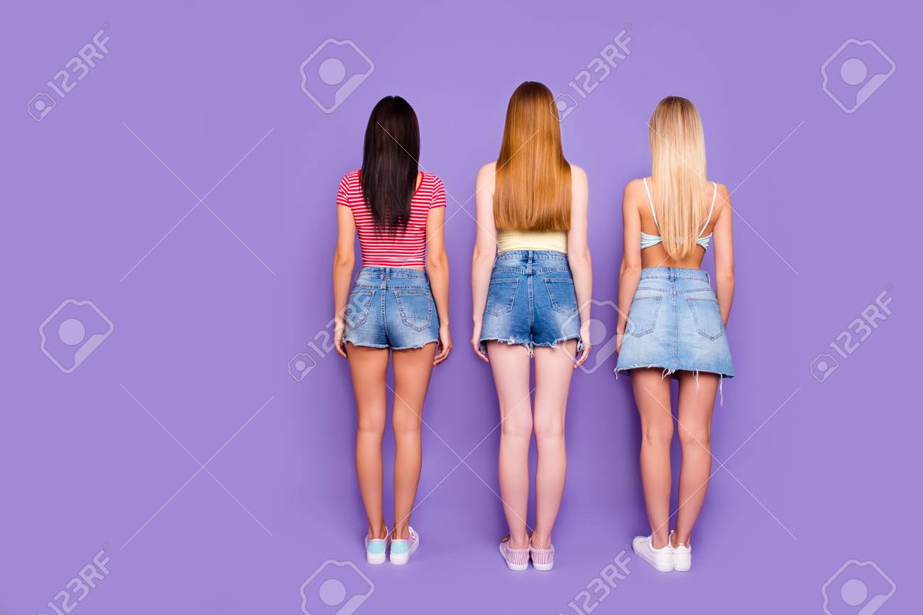 Healthy hair care salon dresser hairdresser shampoo conditioner concept. Rear view concept of pretty girls with perfect soft hair isolated on vivid violet background - 105622720 Healthy hair care salon dresser hairdresser shampoo conditioner concept. Rear view concept of pretty girls with perfect soft hair isolated on vivid violet background - 105622720