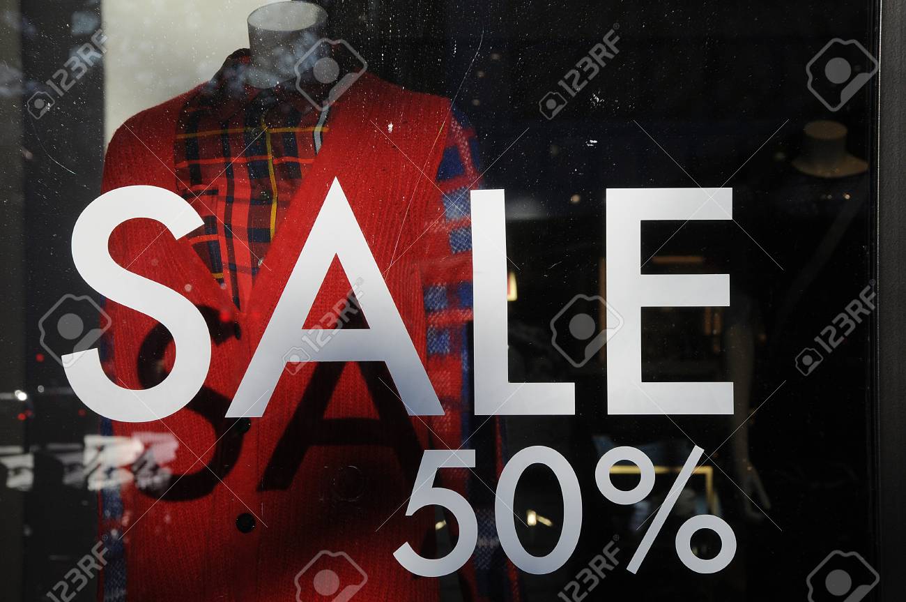copenhagen denmark 9 january 2018_ sale signs at various store store sale signs