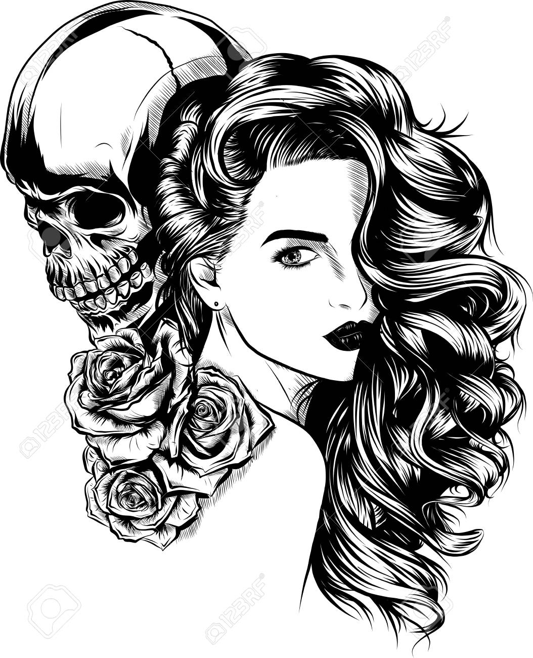 images Santa Muerte Drawing girl with skeleton make up hand drawn vector sketch santa muerte