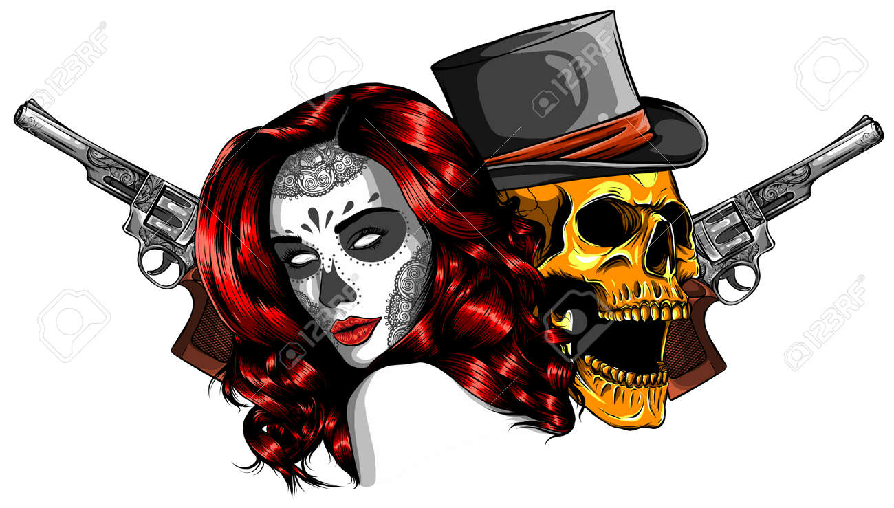 Gangster Skull Tattoo. Death Head With Cigar And Hat Vector Stock Photo,  Picture and Royalty Free Image. Image 155748413., image size:1300x739