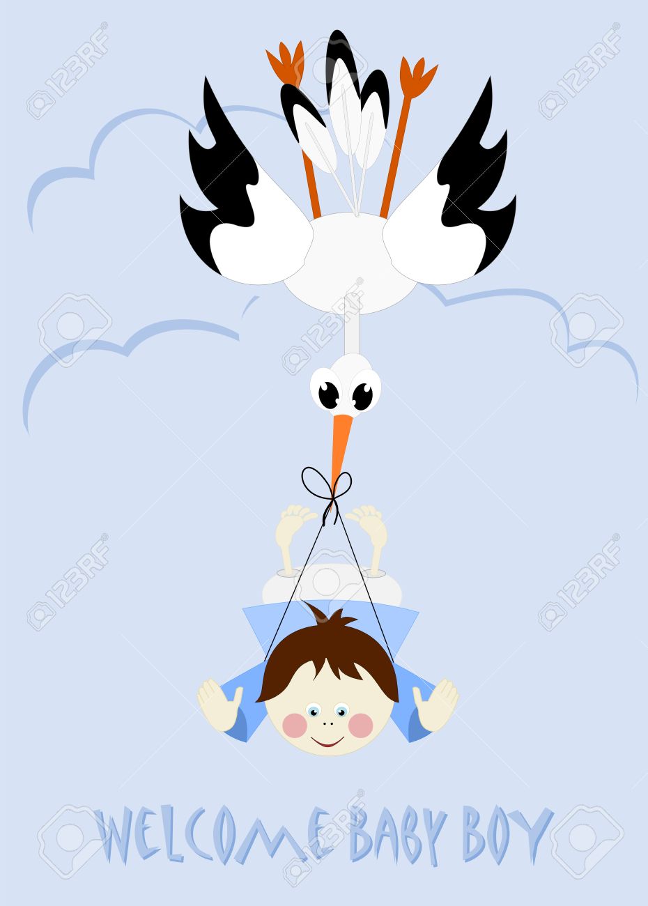 baby boy and stork welcome baby boy royalty free cliparts vectors