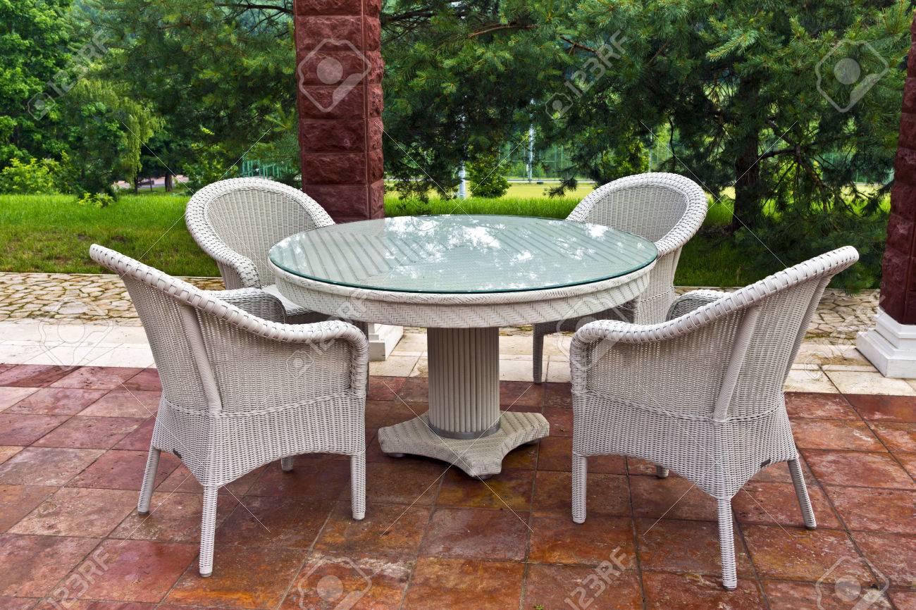 White table and chairs patio furniture in a garden s gazibo - 30684727 White table and chairs patio furniture in a garden s gazibo - 30684727