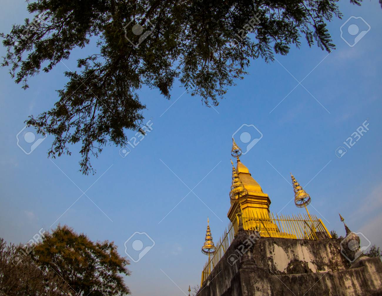 Phusi Pagoda On The Top Of Phusi Hill, Luangprabang, Laos. Stock Photo,  Picture and Royalty Free Image. Image 98224361.