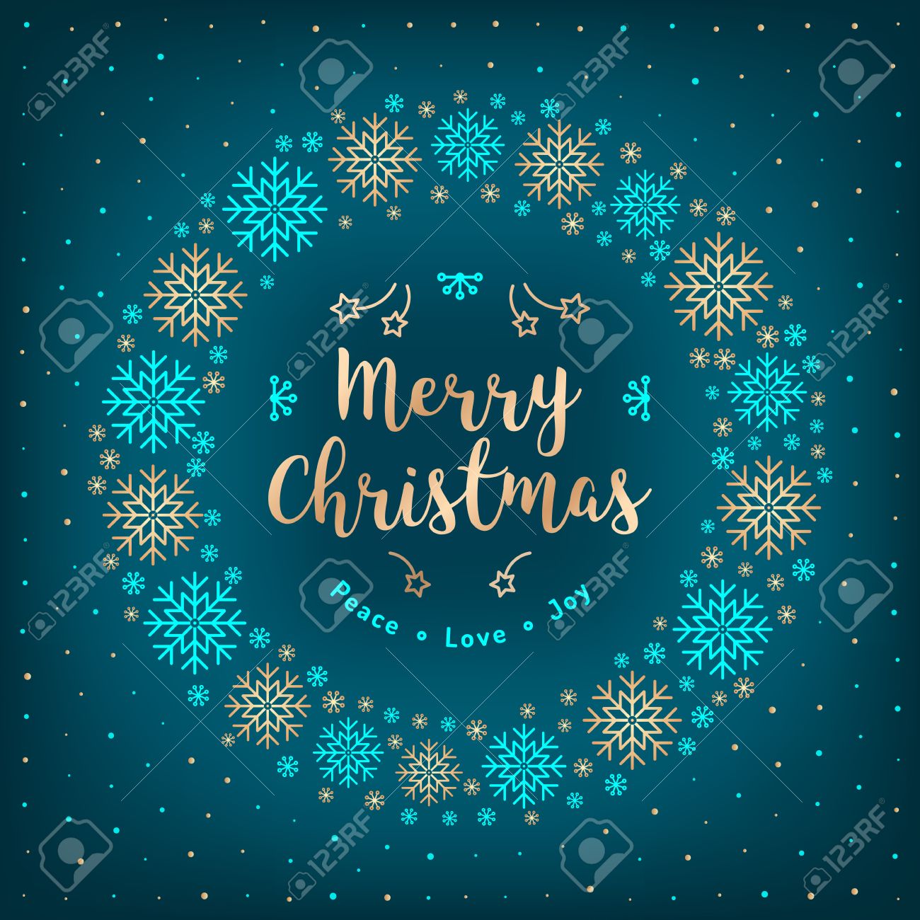 christmas card holiday xmas wreath of snowflakes gold lettering snow flake flyer