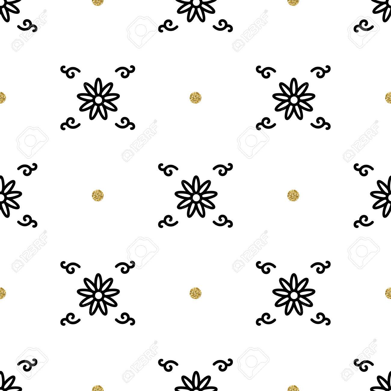 おしゃれな花柄 民族の飾りの解釈 白地に金と黒の要素 アジアのモチーフのシームレスな壁紙 のイラスト素材 ベクタ Image おしゃれな花柄 民族の飾りの解釈 白地に金と黒の要素 アジアのモチーフのシームレスな壁紙 のイラスト素材 ベクタ Image