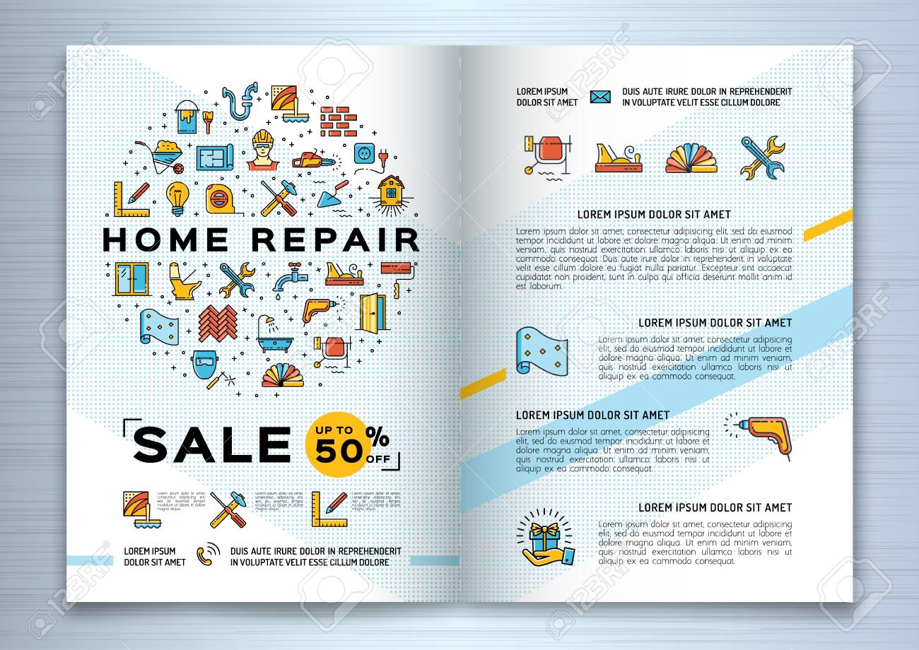 repair house brochure renovation home template flyer thin line line flyer eu