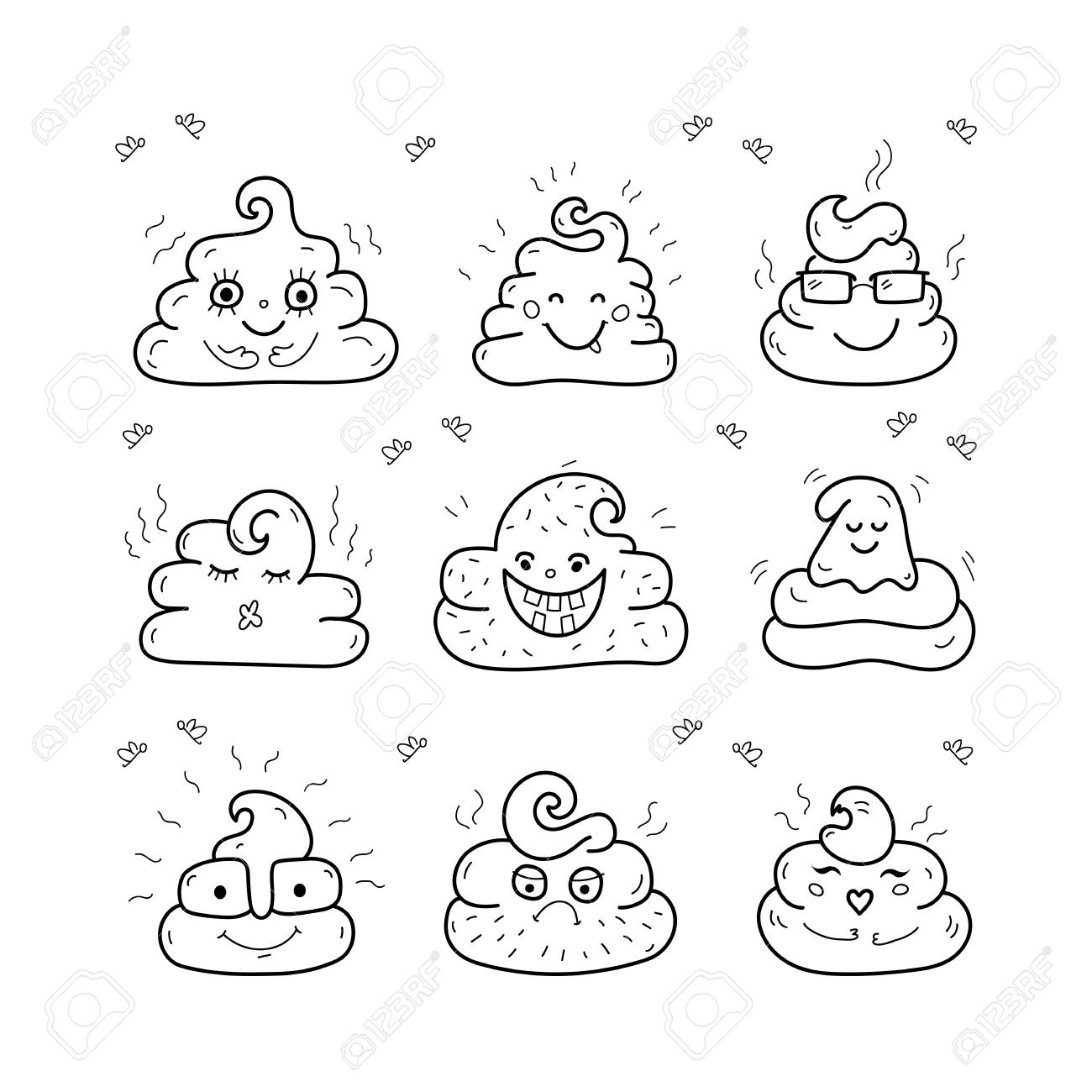 Poop Emoji Face Icons Crap Signs Cartoon Shit Unique Hand