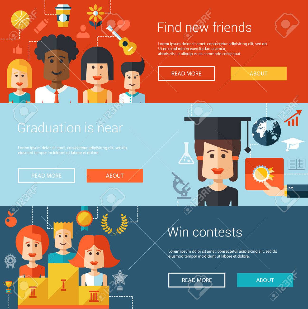 set of flat design flyers headers banners of school and college college flyers