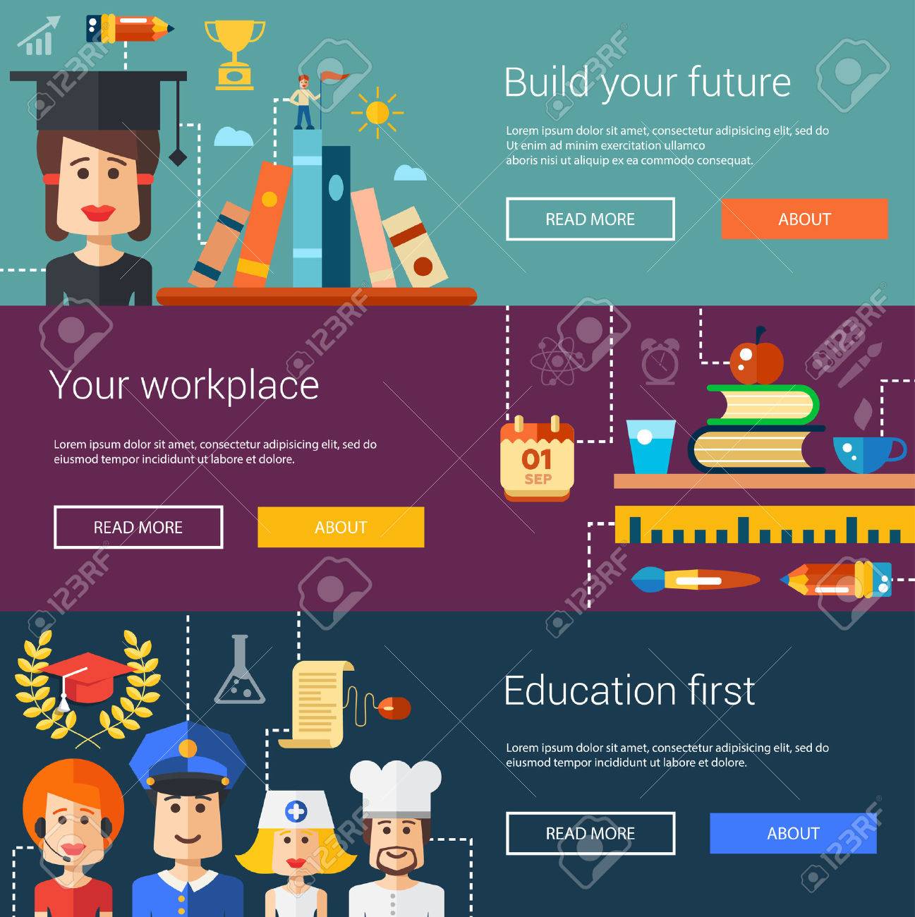 set of flat design flyers headers banners of school and college college flyers design