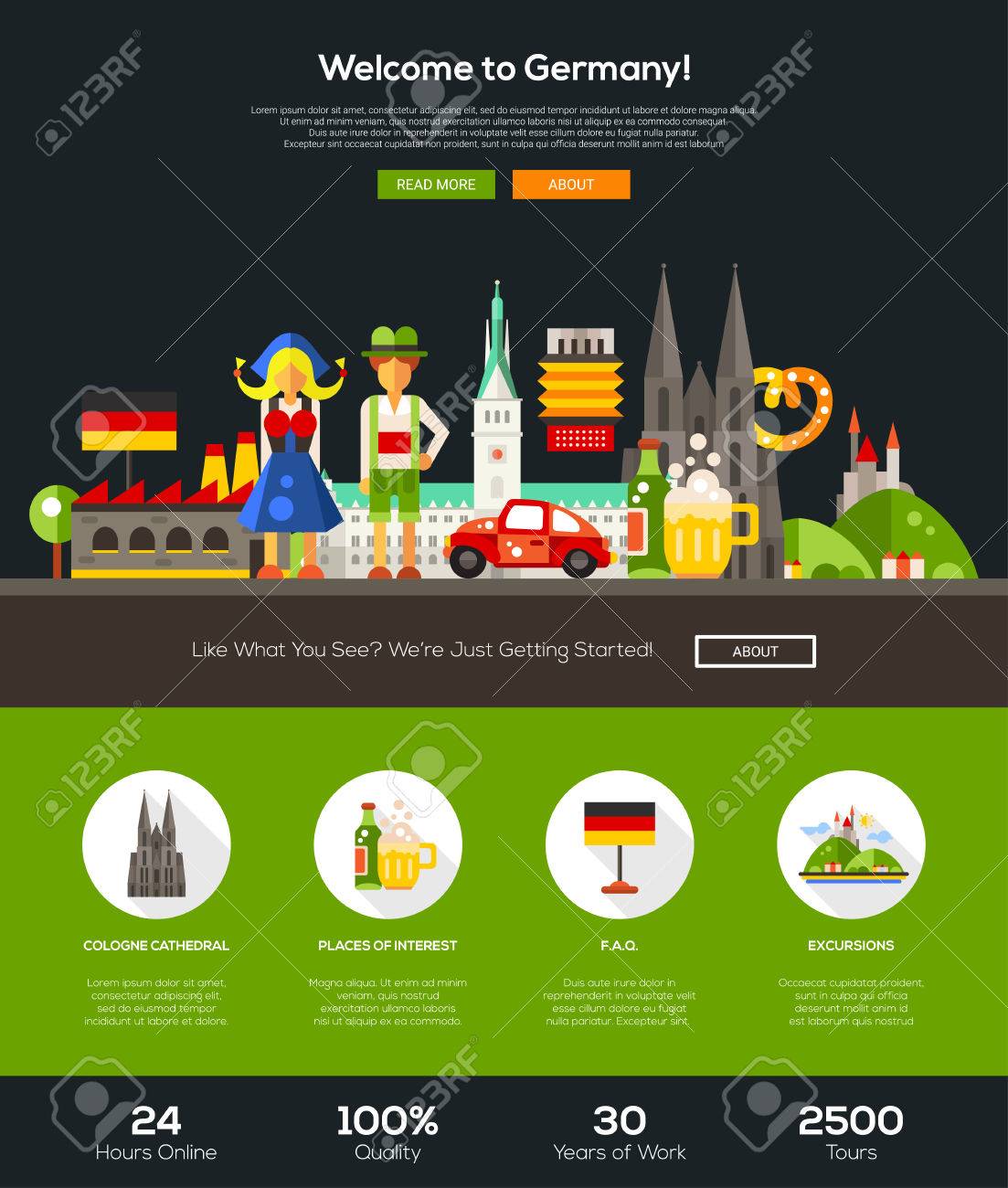 vector welcome to germany travel web site one page website template layout with flat design header banner icons and other flat design web elements - One Page Website Template Free vector welcome to germany travel web site one page website template layout with flat design header banner icons and other flat design web elements - One Page Website Template Free