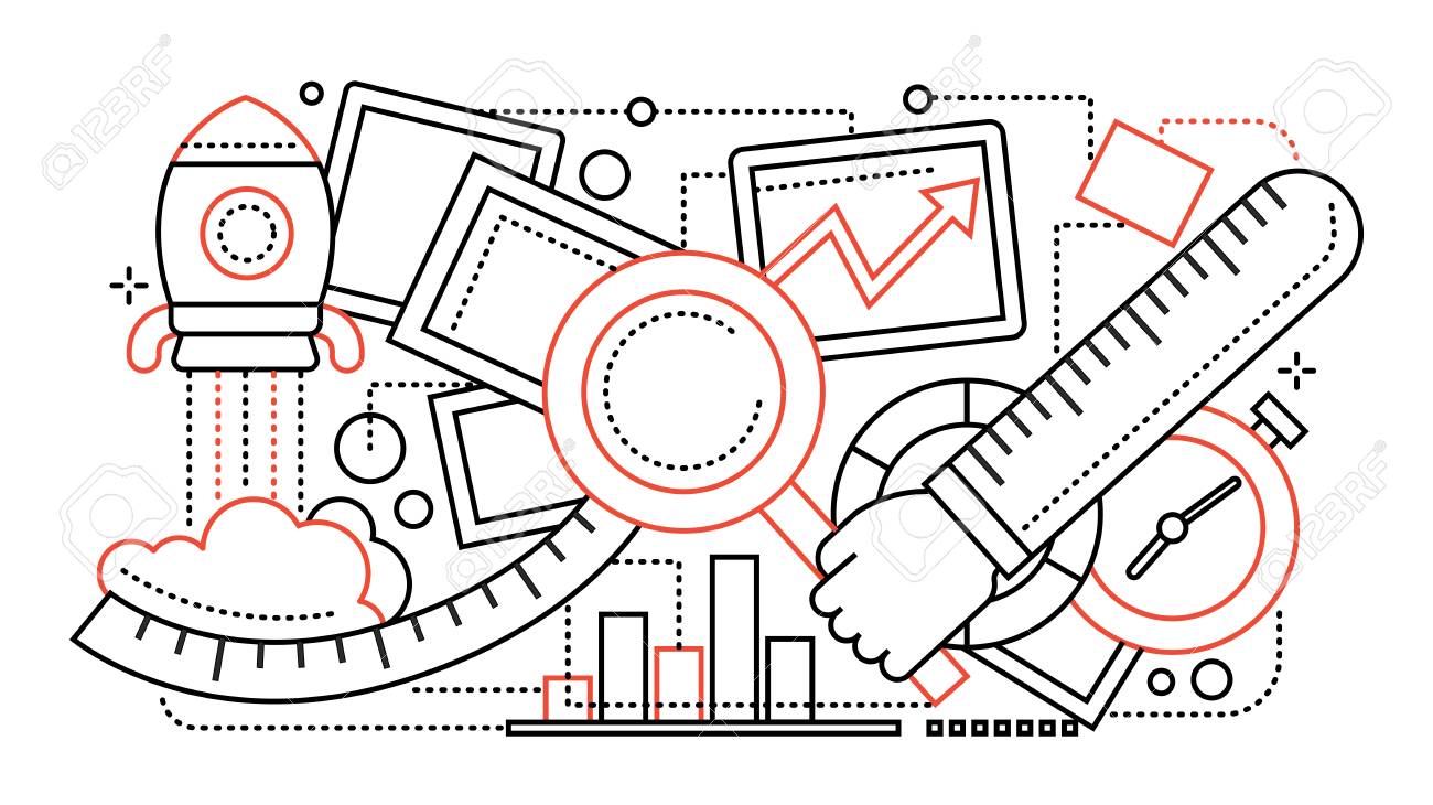 検索の最適化 虫眼鏡 チャート 時計 ロケット手でベクター近代的なライン設計図のイラスト素材 ベクタ Image 検索の最適化 虫眼鏡 チャート 時計 ロケット手でベクター近代的なライン設計図のイラスト素材 ベクタ Image